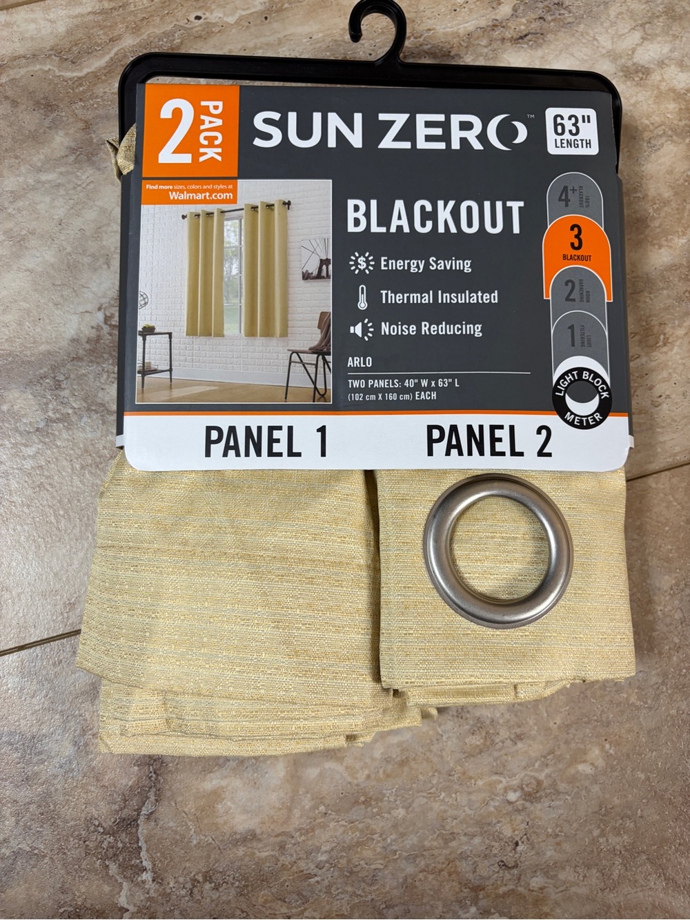 Sun Zero Arlo Blackout 2 Curtain Panels - Yellow Flax 63”
